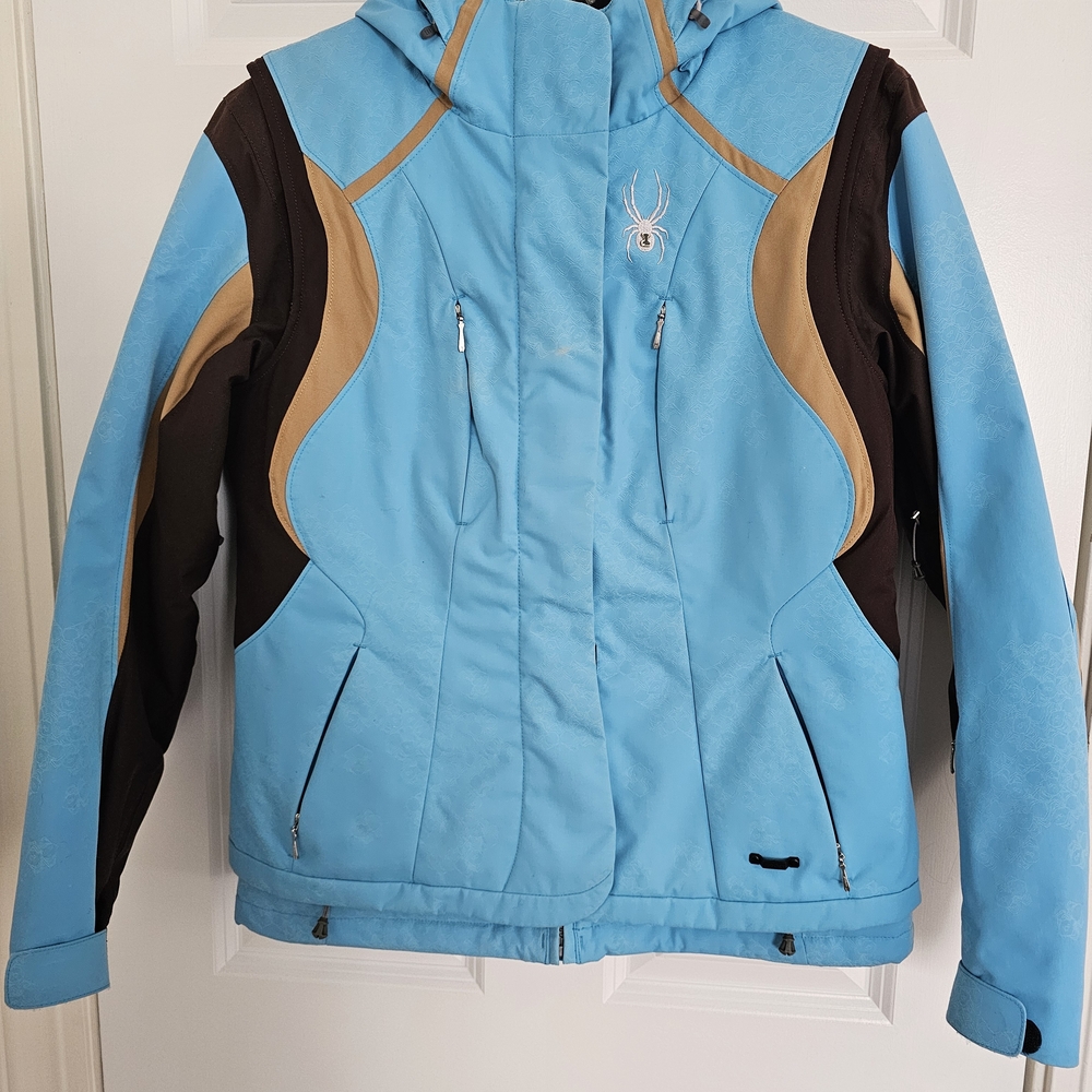 Spyder Ski Jacket with Brown and Tan Accents, Size 8